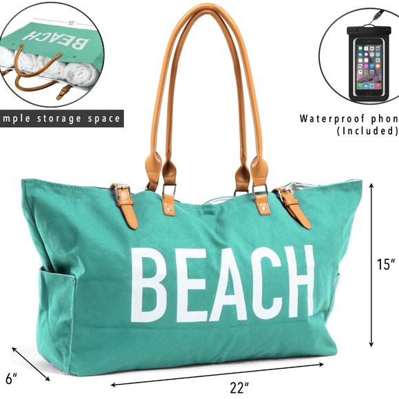 KEHO "Beach Vibes" Large Beach Bag/Tote (Seafoam Green) - Picture 11 of 11